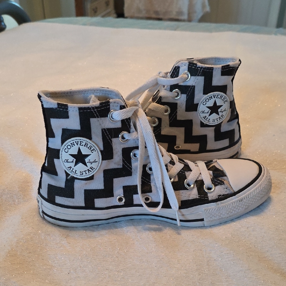 Converse Black and White Zigzag High-Top Sneakers